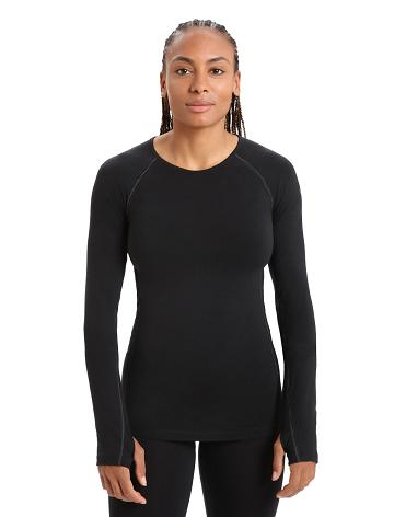 Black Icebreaker BodyfitZone™ Merino 200 Zone Thermal Long Sleeve Crewe Top Women's Base Layers | AU 1859PJJQ